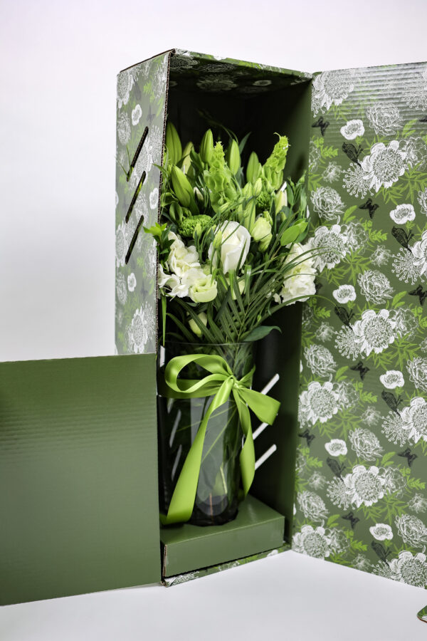 Signature Flower Box With Crystal Vase and Mixed Flower Box Add-ons