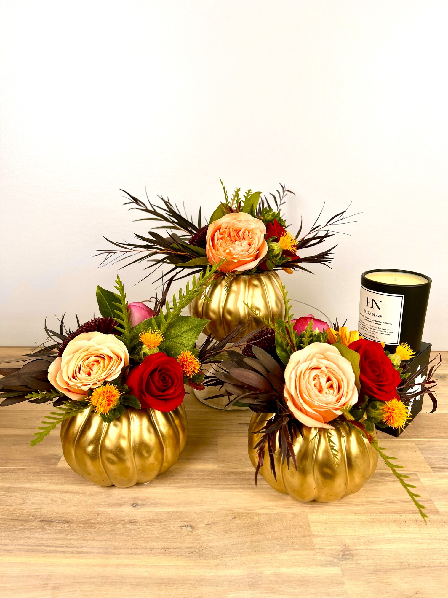 Thanksgiving centerpiece Golden Pumpkin Trio